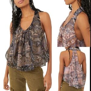 NWOT Free People‎ Strawberry Print Halter Tank In Dark Combo Sz Small